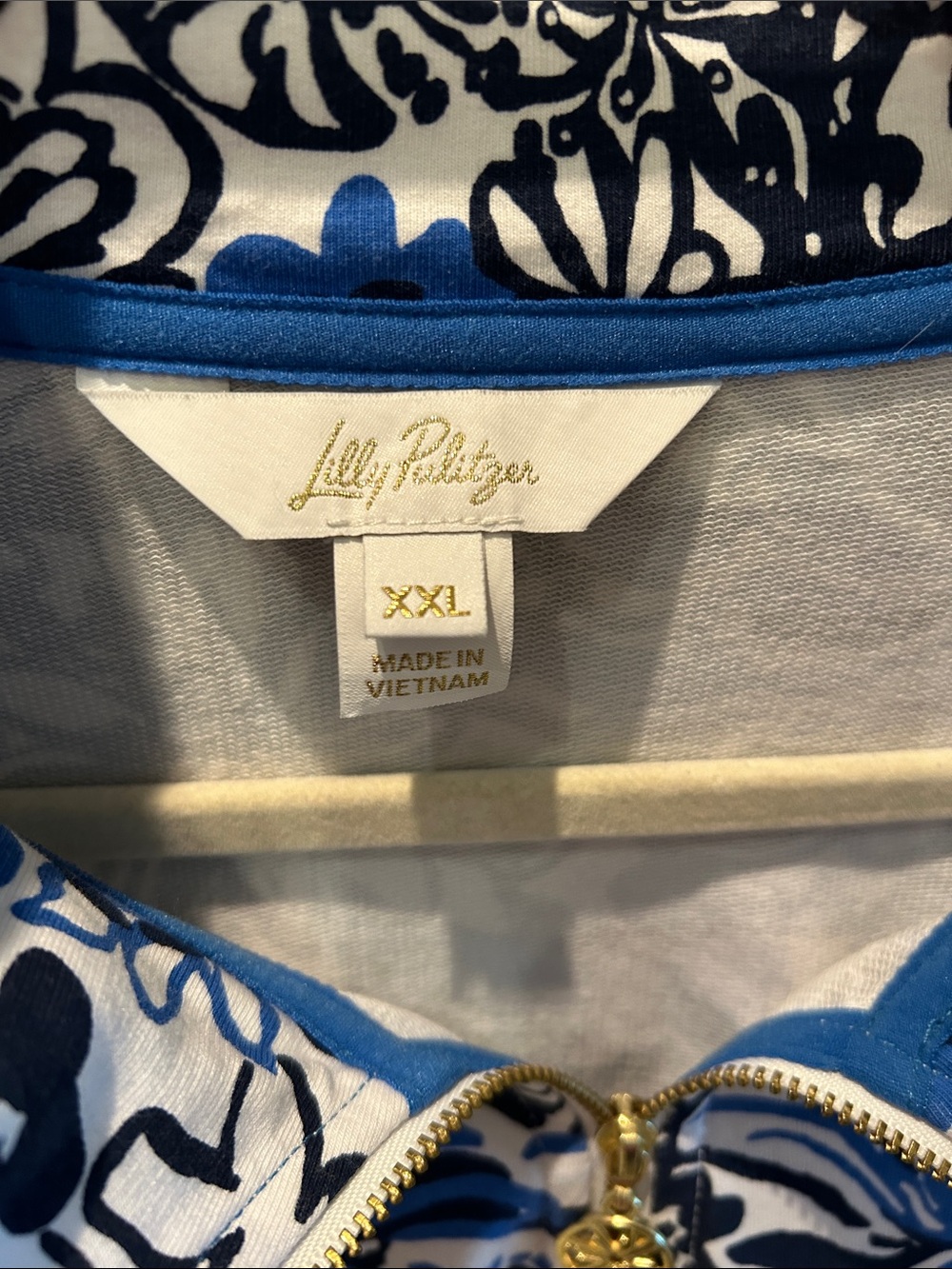Lilly Pulitzer Navy and Royal Blue Floral 1/4 Zip Jacket - Picture 2 of 5